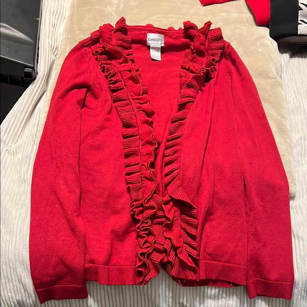 Chico's Red Ruffled Top cardigan